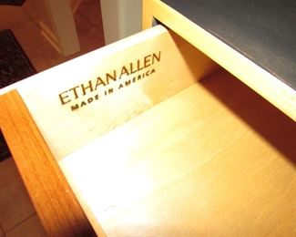 Item 21: Ethan Allen Wheat Forest Cranberry Storkie Cabinet with drawer. Wear to finish on top. 42” tall x 16” wide x 12” deep. PRICE: $195.00