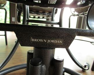 Item 22: Brown-Jordan round glass top patio table with (4) chairs. (Two chairs swivel and two are regular). All chairs have cushions. Table is 49.5” diameter and 28.5” tall. Chairs measure 22” wide x 36.5” tall. PRICE: $650.00