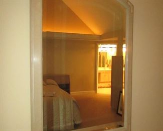 Item 24: Henredon blonde oak campaign style 7-drawer dresser with mirror. Dresser measures 6’ long x 18” deep x 28” tall. Mirror measures 49” long x 34” wide. PRICE: $550.00