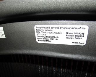 Item 31: Herman Miller “Aeron” adjustable office chair. 41.5” tall x 26.5” wide x 20” deep. PRICE: $495.00