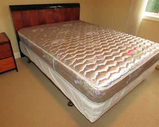 Item 36: Henredon queen bed with clean and rarely used mattress and box spring. Headboard measures 61.5” wide x 39” tall. PRICE: $650.00