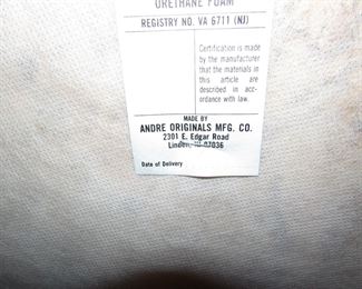 Item 38: Andre Originals armchair with blonde wood and whitewash finish and custom upholstery. 21.5” wide x 42” tall x 19” deep. PRICE: $150.00