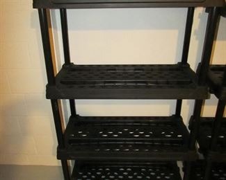 Item 50: Plastic 4-shelf storage shelf. 3’ wide x 19” deep x 57” tall. PRICE: $35.00