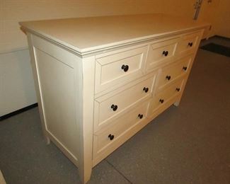 Item 56: “Walter of Wabash” white distressed and painted 7-drawer dresser with dovetailed drawers. 52” wide x 33” tall x 19” deep. PRICE: $325.00