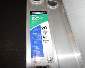 Item 58: Werner 20’ aluminum extension ladder. Very clean and lightly used. PRICE: $125.00