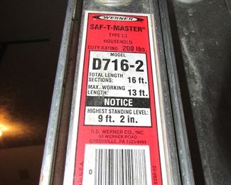 Item 60: Werner 16’ aluminum extension ladder. Very clean and lightly used. PRICE: $70.00