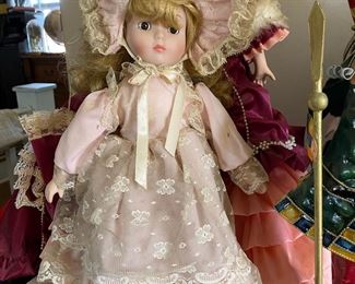 Victorian Dressed Porcelain Doll - Pink and Cream Lace Dress