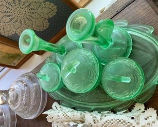 Bagley Rutland Art Deco Serving Set - Platter, Dressing Containers, 2 Candle Sticks