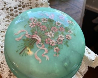 Hand Painted Alabaster Trinket Box with Bouquet Design