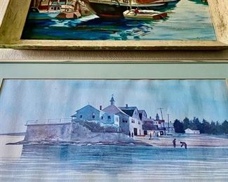 Matted Waterfront Oil Painting by Jack Ohara