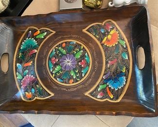 Wood Tray with Floral Painted Design