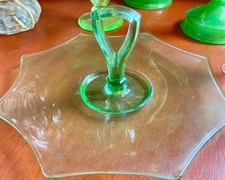 Green Depression Glass Octagon Serving Tray