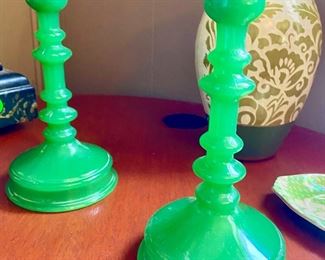 Pair of Jadeite Candle Sticks