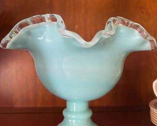 Blue Milk Glass Candy Dish