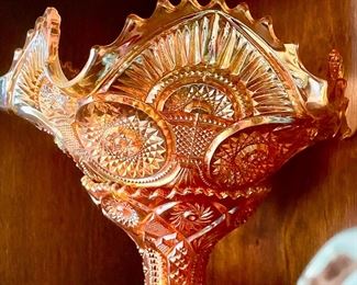 Imperial Marigold Carnival Glass Candy Dish with Pedestal 