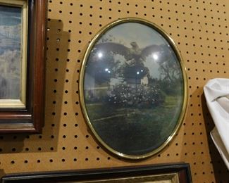 Antique pillow glass framed art