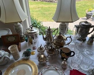 silverplate tea set, fine hand painted decorative lamps