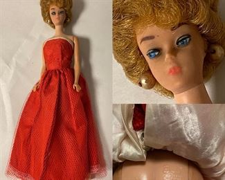 Vintage 1958 Bubble Cut Barbie Straight Leg in Red Toule Dress with slip
HIGH GOOD CONDITION