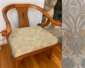 1960s Chinese Ming Style Horseshoe Lounge Chair with Brass Fittings