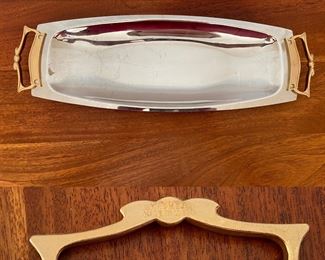 Vintage Kromex USA Rectangular Gold handled tray