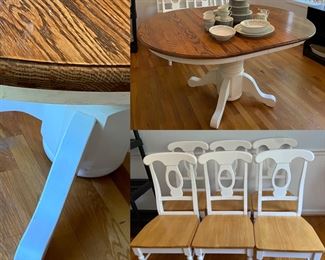 Oval Oak Table with Painted White Pedestal & White with Oak Seats Set of 6 Chairs