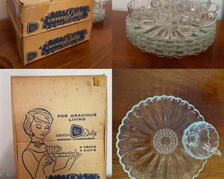 Vintage Crystal Daisy Hazel Ware Snack Plates & Cups (2) Original Boxes 4 Sets in each