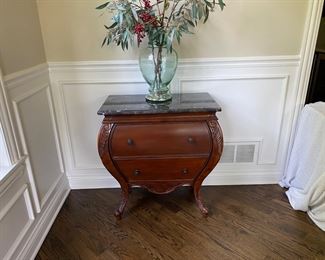 Marble Top Wood Side Table  27" W x 15.5" D x 30" H  $310