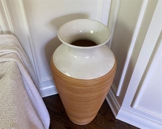 White/Rattan Wrapped Vase  28.5" H   $80