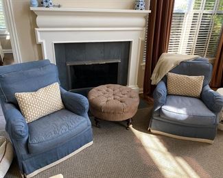 Pair of Blue Club Chairs  30" W x 34" D x 32" H  $1200