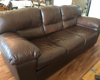 Dark brown leather couch VGC