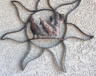 Quail/sun metal outdoor wall art