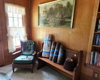 Church pew and rugs