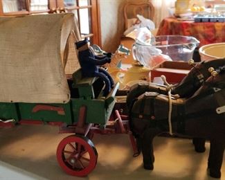 Handmade horses and covered wagon