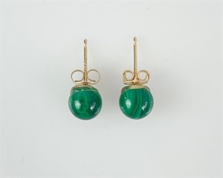 1.2 Grams Fine 14K Yellow Gold Malachite Stud Pierced Earrings
