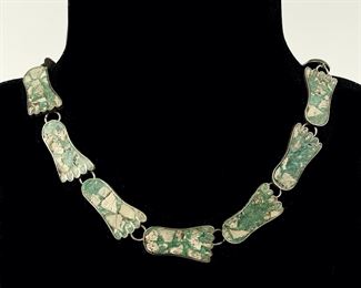 22 Grams Fine RS Mexico Sterling Silver Stone Chip Foot Link 15� Necklace
