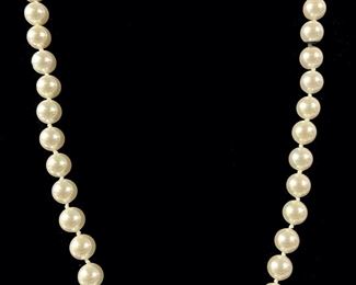Fine 14K Yellow Gold Clasp Faux Pearl Knotted 24� Necklace
