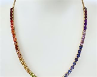 24 Grams Fine Italy Gilt Sterling Silver Rainbow Gemstone 20� Necklace W/ Magnetic Clasp
