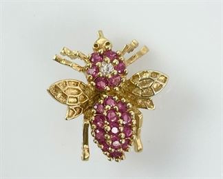 4 Grams Fine Gilt Sterling Silver Gemstone Bee Pendant Pin Brooch
