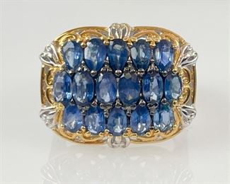 9 Grams Fine Sterling Silver Blue Gemstone Two Tone Reticulated Ring Size 9
