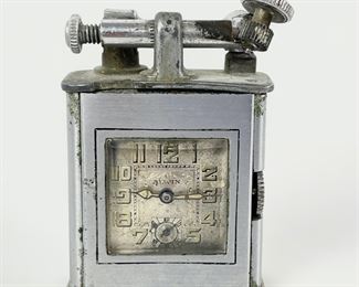 Antique Art Deco Monroe Table Lighter W/ Alwin Clock
