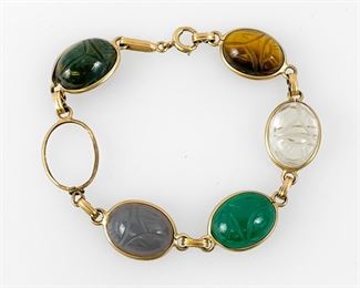Fine 14K  Scarab Gemstone 7.25" Bracelet
