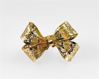 Fine 18K & 14K Yellow Gold Bow Ring Size 9
