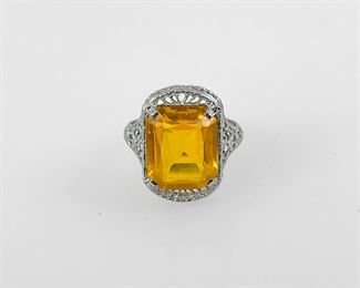 Fine 10K White Gold Citrine Ring Size 5.25
