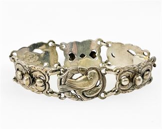 Georg Jensen Style Sterling Silver Bird Bracelet 7.5"
