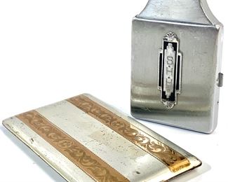 Vintage Art Deco Ronson Chrome Plated Mastercase Lighter & Cigarette Case with Art Noveau Elgin Cigarette Case
