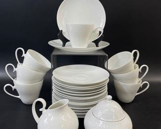 Fine ROSENTHAL GERMAN PORCELAIN STUDIO LINE WHITE CHINA CUPS WITH SAICERS SUGAR BOWL AND CREAMER
