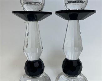 Pair of Swarovski style crystal candleholders
