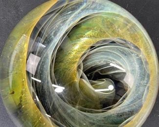 Art glass silver fumes with opals paper weight
