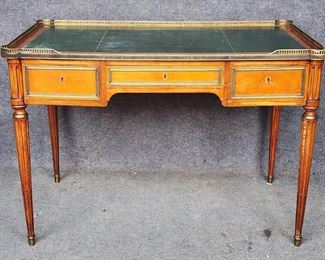 Antique Brass Mounted Edwardian Style Hardwood Leather Top Writing Desk
