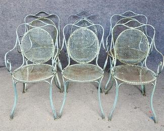 6 Fantastic French Fancy Antique Heavy Iron Garden Patio Chairs
